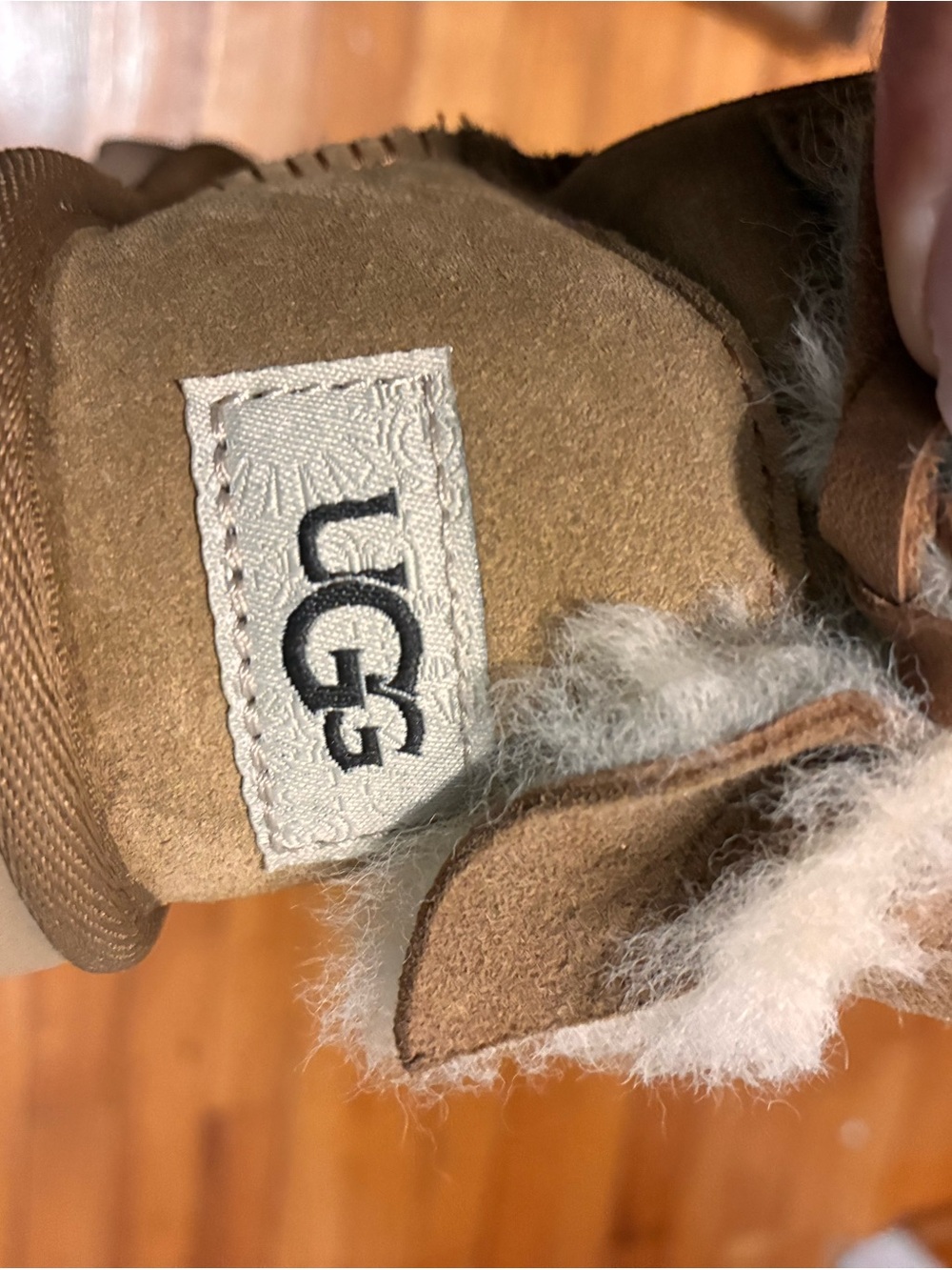 UGG Chestnut Suede Mini Boots with Shearling Bow Detail - Chestnut - Picture 7 of 16